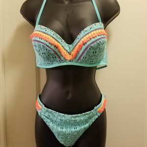 Teal & Neon Crochet Bikini